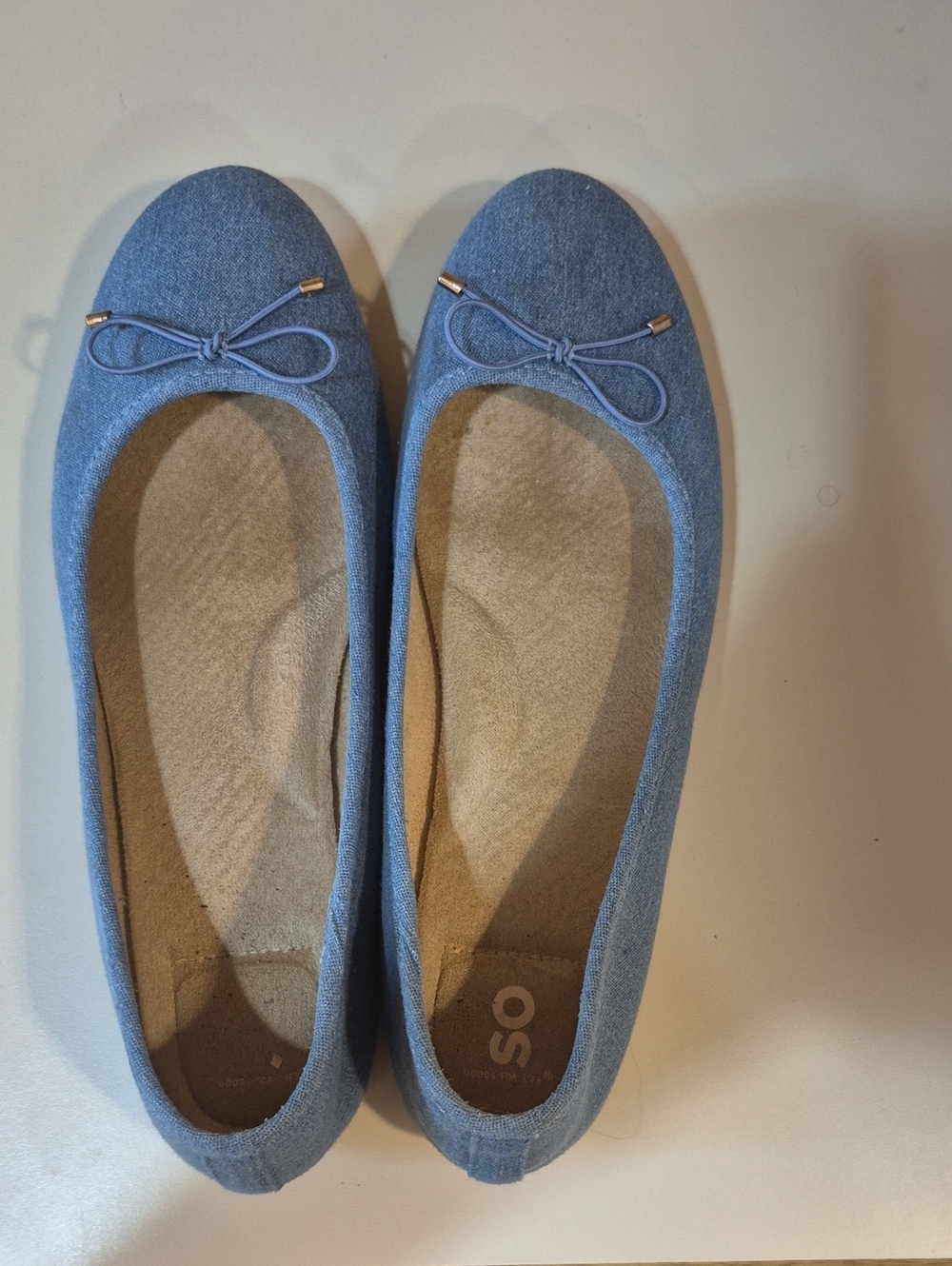 SO Denim Blue Flats with Bow Accent